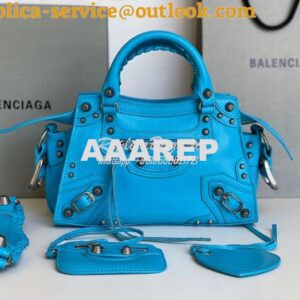 Replica Balenciaga Neo Cagole XS Handbag in Blue Arena Lambskin 700940 2