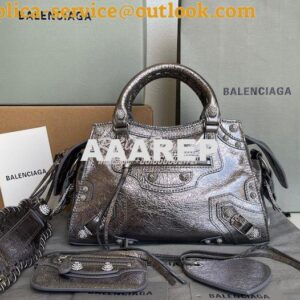 Replica Balenciaga Neo Cagole XS Handbag in Metallic Silver Arena Lamb