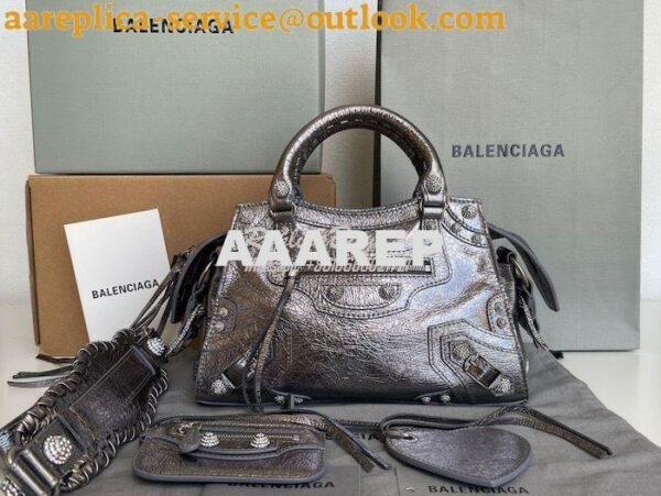 Replica Balenciaga Neo Cagole XS Handbag in Metallic Silver Arena Lamb 3