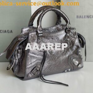 Replica Balenciaga Neo Cagole XS Handbag in Metallic Silver Arena Lamb 2