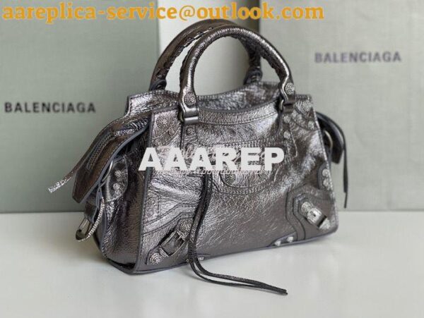 Replica Balenciaga Neo Cagole XS Handbag in Metallic Silver Arena Lamb 4