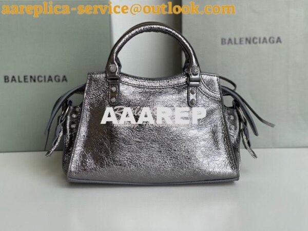 Replica Balenciaga Neo Cagole XS Handbag in Metallic Silver Arena Lamb 15