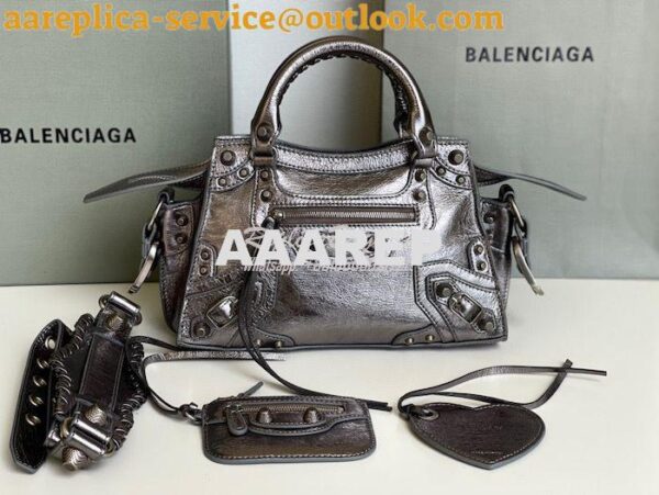 Replica Balenciaga Neo Cagole XS Handbag in Metallic Silver Arena Lamb 2