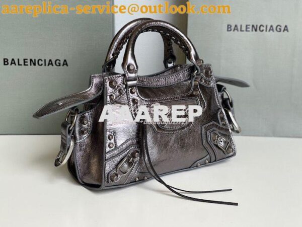 Replica Balenciaga Neo Cagole XS Handbag in Metallic Silver Arena Lamb 3