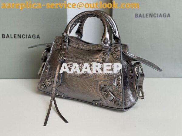 Replica Balenciaga Neo Cagole XS Handbag in Metallic Silver Arena Lamb 6