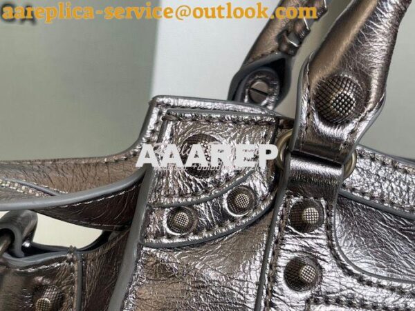 Replica Balenciaga Neo Cagole XS Handbag in Metallic Silver Arena Lamb 6