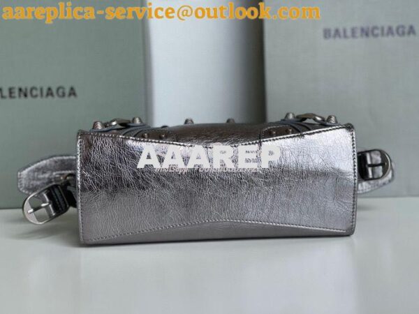 Replica Balenciaga Neo Cagole XS Handbag in Metallic Silver Arena Lamb 11