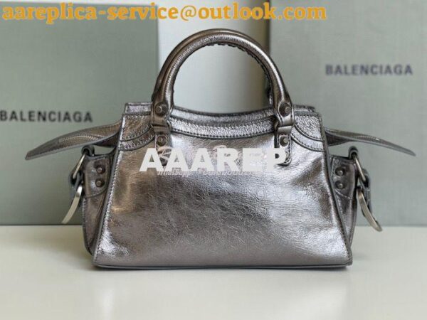 Replica Balenciaga Neo Cagole XS Handbag in Metallic Silver Arena Lamb 14