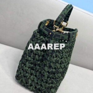 Replica Fendi 8BN244 Peekaboo Iconic Mini Jacquard Fabric Interlace Bag 2126AS Green