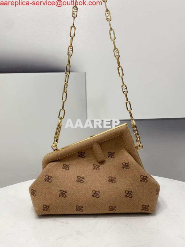 Replica Fendi 8BP129 Fendi First Small Beige flannel bag with embroidery 3