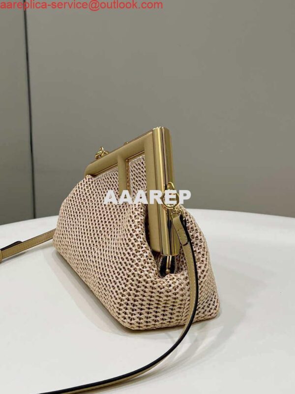 Replica Fendi 8BP129 Fendi First Small Beige raffia macrame bag Apricot 4