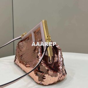 Replica Fendi 8BP129 Fendi First Small Rose Red Gold-colored leather and sequinned bag 80066 2