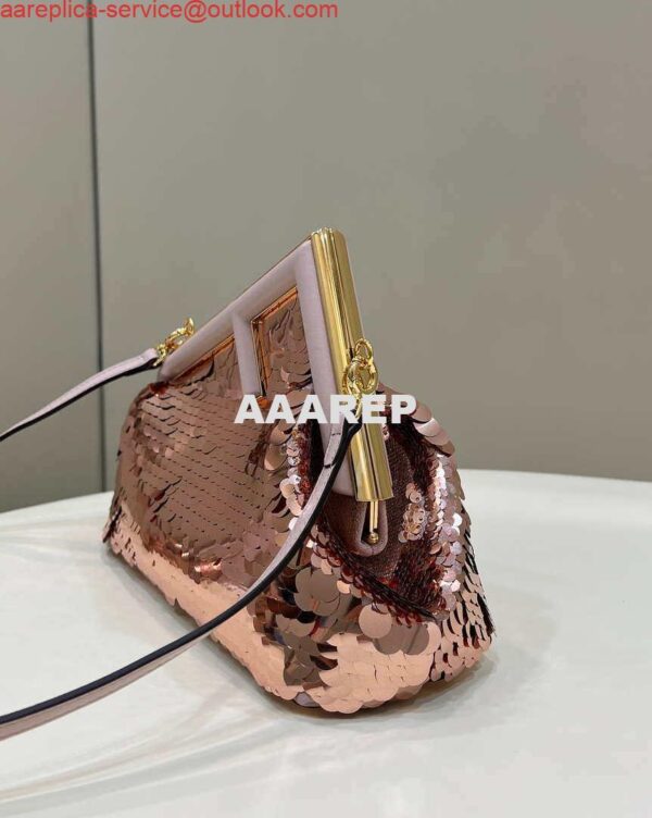 Replica Fendi 8BP129 Fendi First Small Rose Red Gold-colored leather and sequinned bag 80066 4