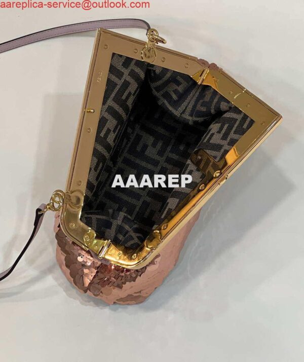 Replica Fendi 8BP129 Fendi First Small Rose Red Gold-colored leather and sequinned bag 80066 9