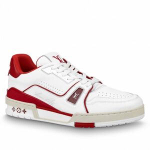 Replica Louis Vuitton White/Red LV Trainer Sneakers with #54