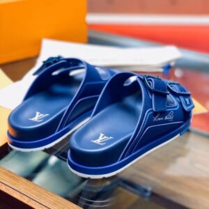 Replica Louis Vuitton LV Trainer Mules In Blue Suede Leather 2