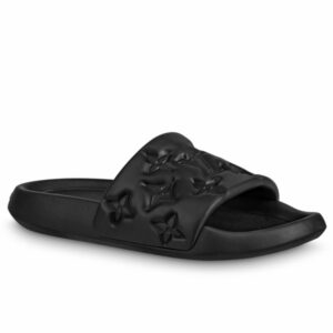 Replica Louis Vuitton Waterfront Mules In Black Monogram Rubber