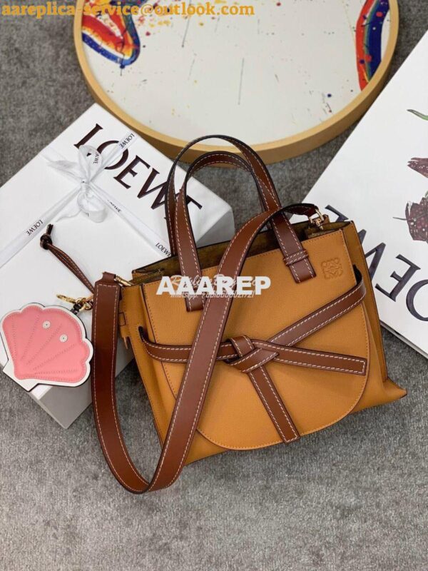 Replica Loewe Gate Top Handle Small Bag 66053 Light Caramel/Pecan 5