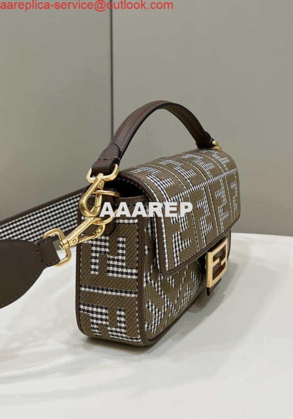 Replica Fendi 8BR600 Baguette Brown houndstooth wool bag with FF embroidery 4