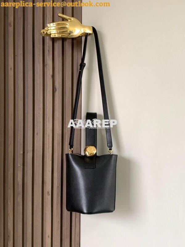 Replica Loewe Mini Pebble Bucket Bag In Mellow Calfskin 973618 Black 4