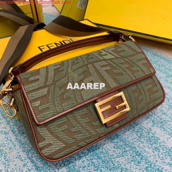 Replica Fendi 8BR600 Baguette Embroidered Canvas Bag Green 4