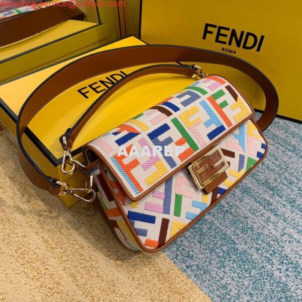 Replica Fendi 8BR600 Baguette Embroidered Canvas Bag Multicolour 5