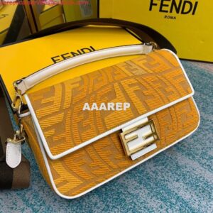 Replica Fendi 8BR600 Baguette Embroidered Canvas Bag Yellow 2