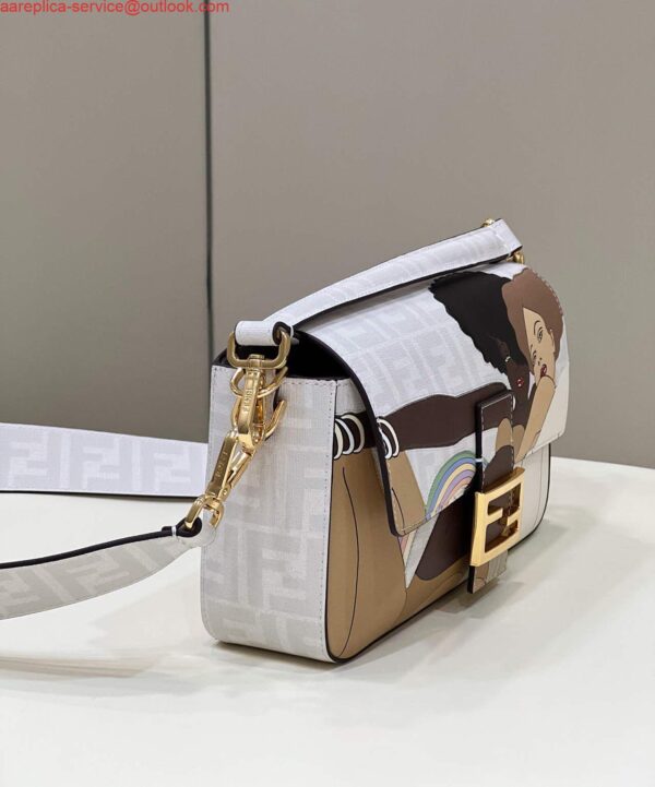 Replica Fendi 8BR600 Baguette FF White Glazed Fabric Bag With Inlay 4