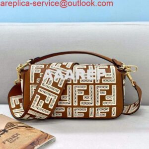 Replica Fendi 8BR600 Baguette Leather Bag With FF Embroidery 8372 Brown 2