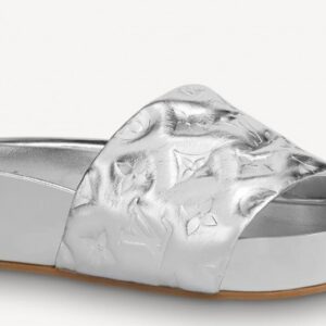 Replica Louis Vuitton Jumbo Flatform Mules In Silver Metallic Lambskin