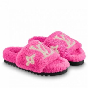 Replica Louis Vuitton Paseo Flat Comfort Mules In Pink Shearling