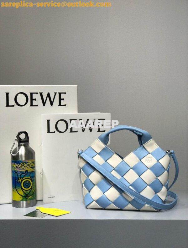 Replica Loewe Mini Woven Basket Bag 66082 White/Blue 3