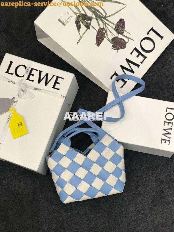 Replica Loewe Mini Woven Basket Bag 66082 White/Blue 4