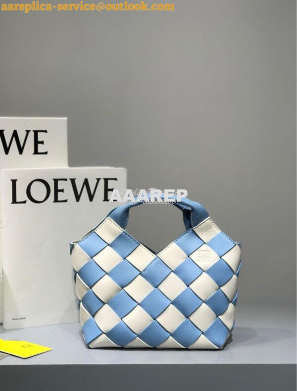 Replica Loewe Mini Woven Basket Bag 66082 White/Blue 6