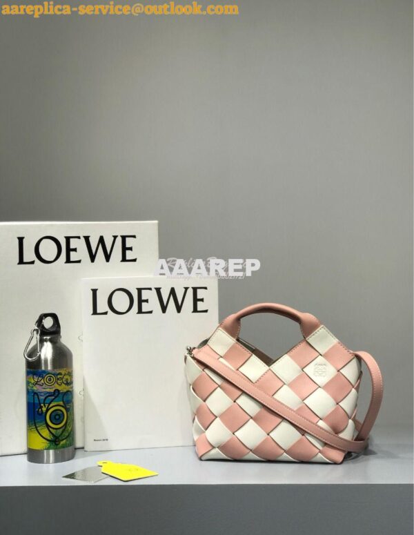 Replica Loewe Mini Woven Basket Bag 66082 White/Pink 3