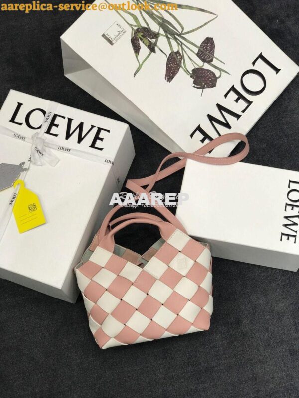 Replica Loewe Mini Woven Basket Bag 66082 White/Pink 4