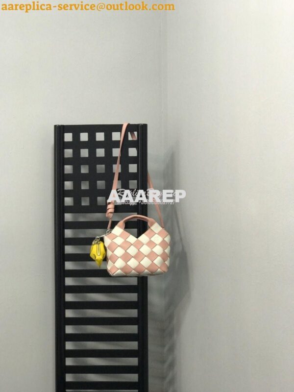 Replica Loewe Mini Woven Basket Bag 66082 White/Pink 5