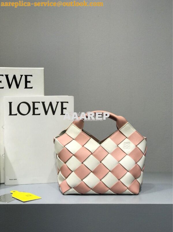 Replica Loewe Mini Woven Basket Bag 66082 White/Pink 6