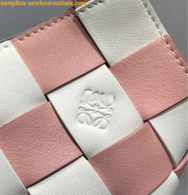 Replica Loewe Mini Woven Basket Bag 66082 White/Pink 7