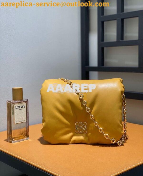 Replica Loewe Puffer Goya bag in shiny nappa lambskin AP40P41 Camel 3