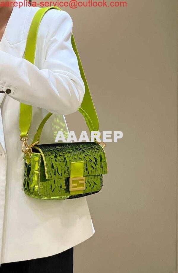 Replica Fendi 8BR600 Medium Baguette Acid green sequin and leather bag 8601 3