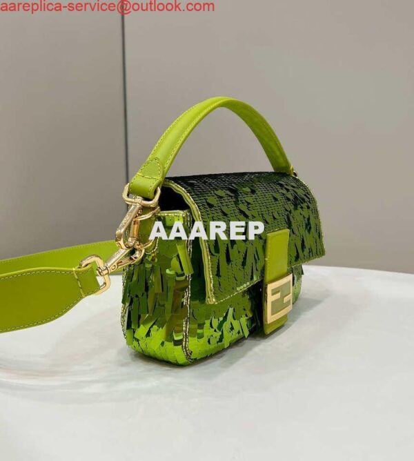 Replica Fendi 8BR600 Medium Baguette Acid green sequin and leather bag 8601 4