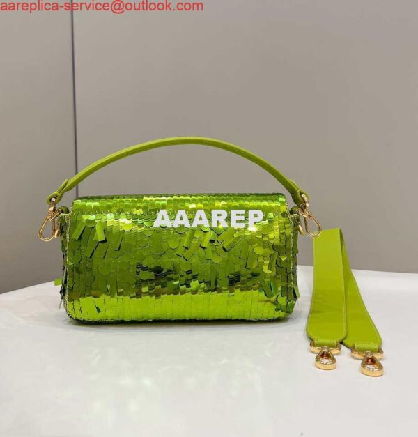 Replica Fendi 8BR600 Medium Baguette Acid green sequin and leather bag 8601 5