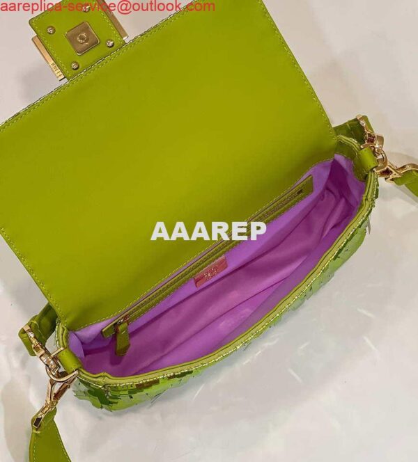 Replica Fendi 8BR600 Medium Baguette Acid green sequin and leather bag 8601 11