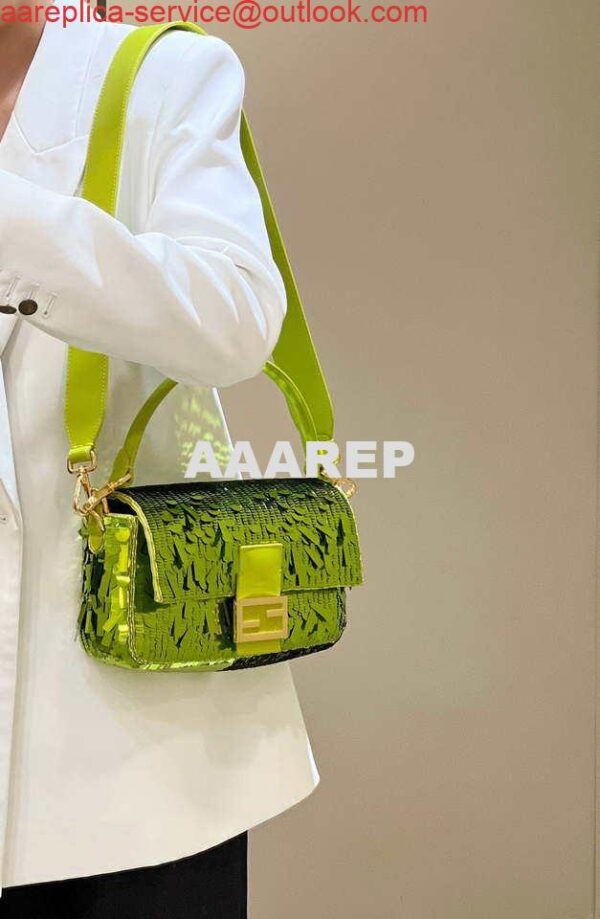 Replica Fendi 8BR600 Medium Baguette Acid green sequin and leather bag 8601 15