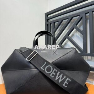 Replica Loewe Puzzle Fold Duffle in shiny calfskin B510PUB Black