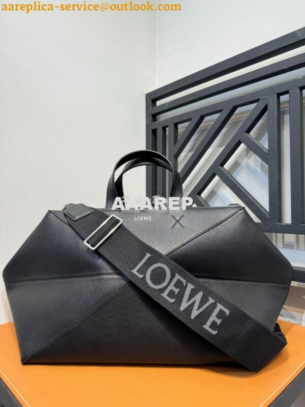 Replica Loewe Puzzle Fold Duffle in shiny calfskin B510PUB Black 3