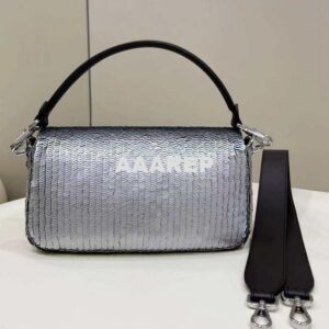 Replica Fendi 8BR600 Medium Baguette Silver sequin and leather bag 8601