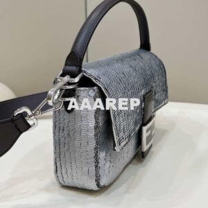 Replica Fendi 8BR600 Medium Baguette Silver sequin and leather bag 8601 2