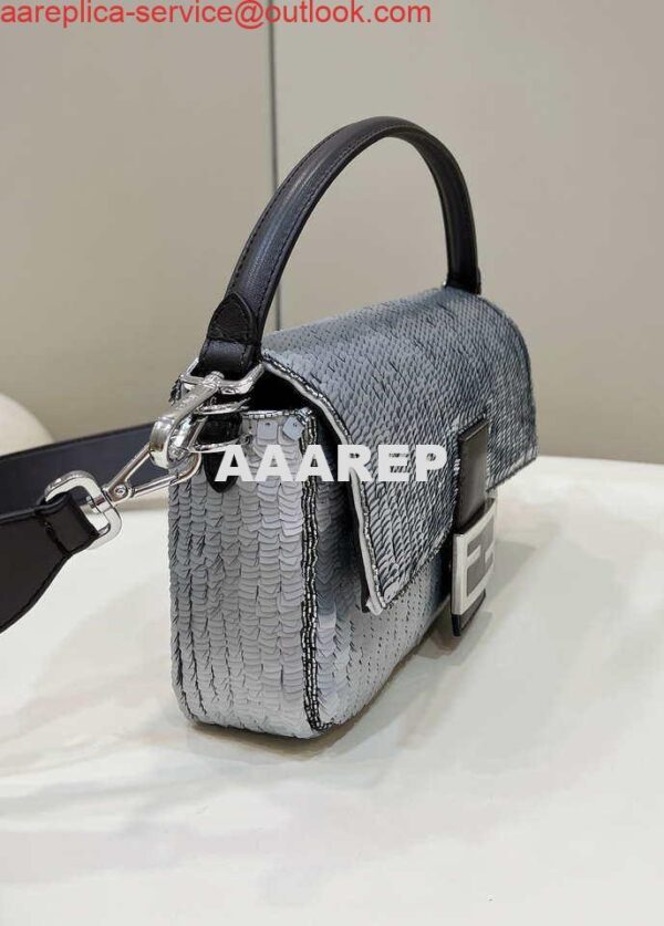 Replica Fendi 8BR600 Medium Baguette Silver sequin and leather bag 8601 4